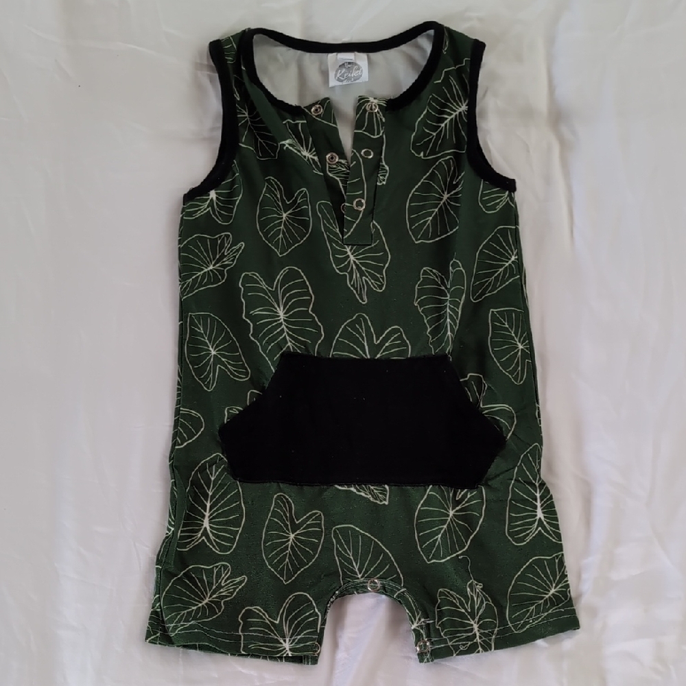 Keiki Dept Hawaii Kalo Leaf Print Green Romper Onesie 18-24 Mo